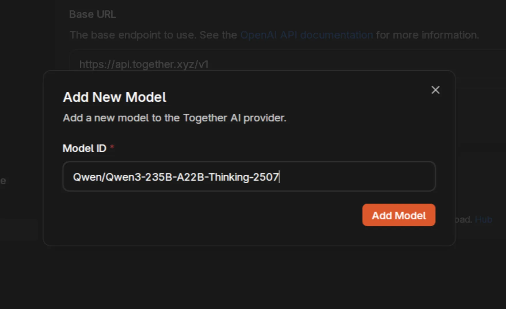 Add model ID modal