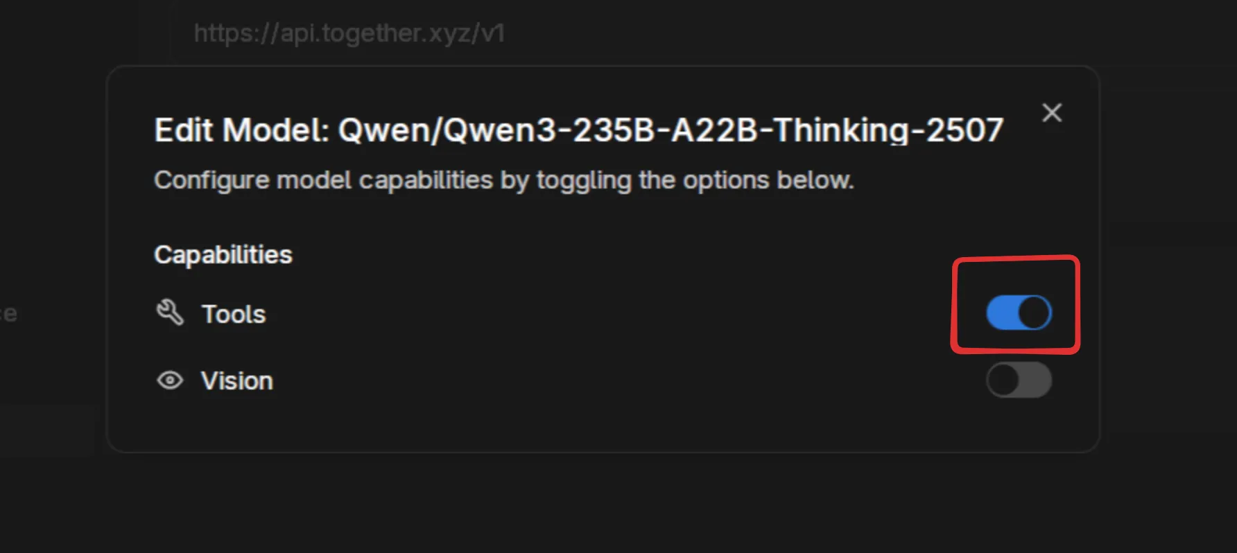 Enable tools modal