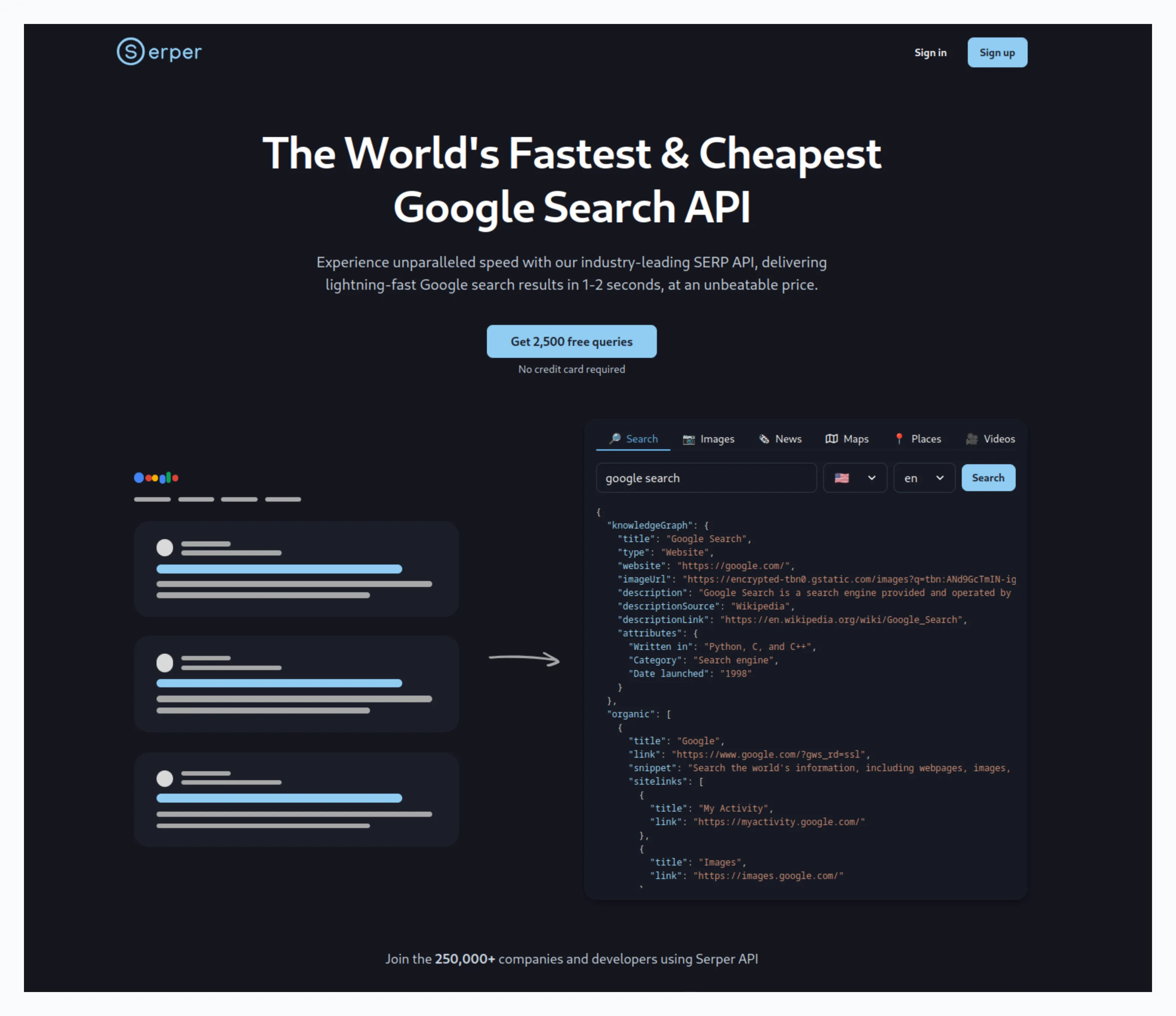 Serper homepage